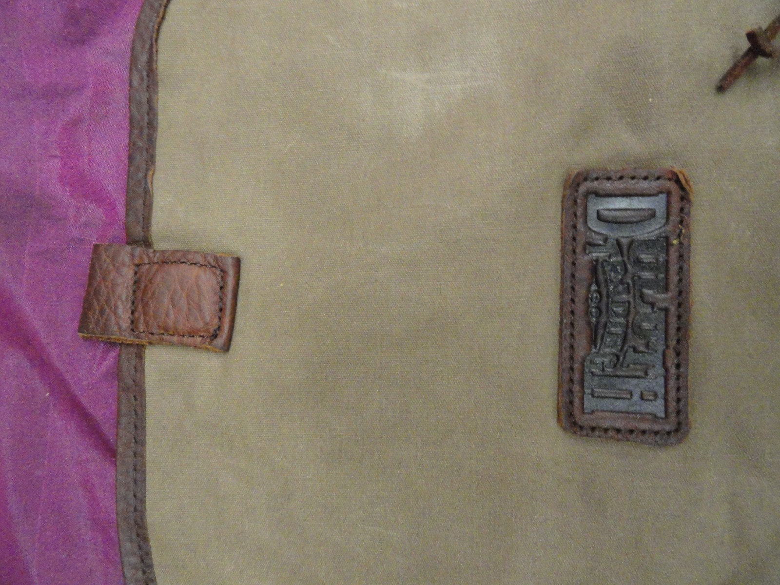 Duluth Trading light brown canvas & leather Satchel messenger bag 13″ x 13″