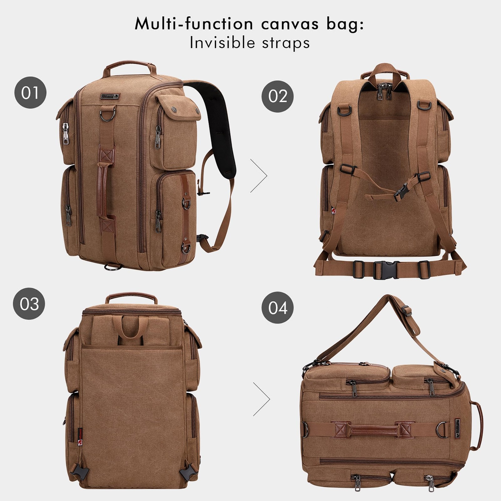 Travel Backpack for Men Canvas Convertible Bag Fits 17 Inch Laptop