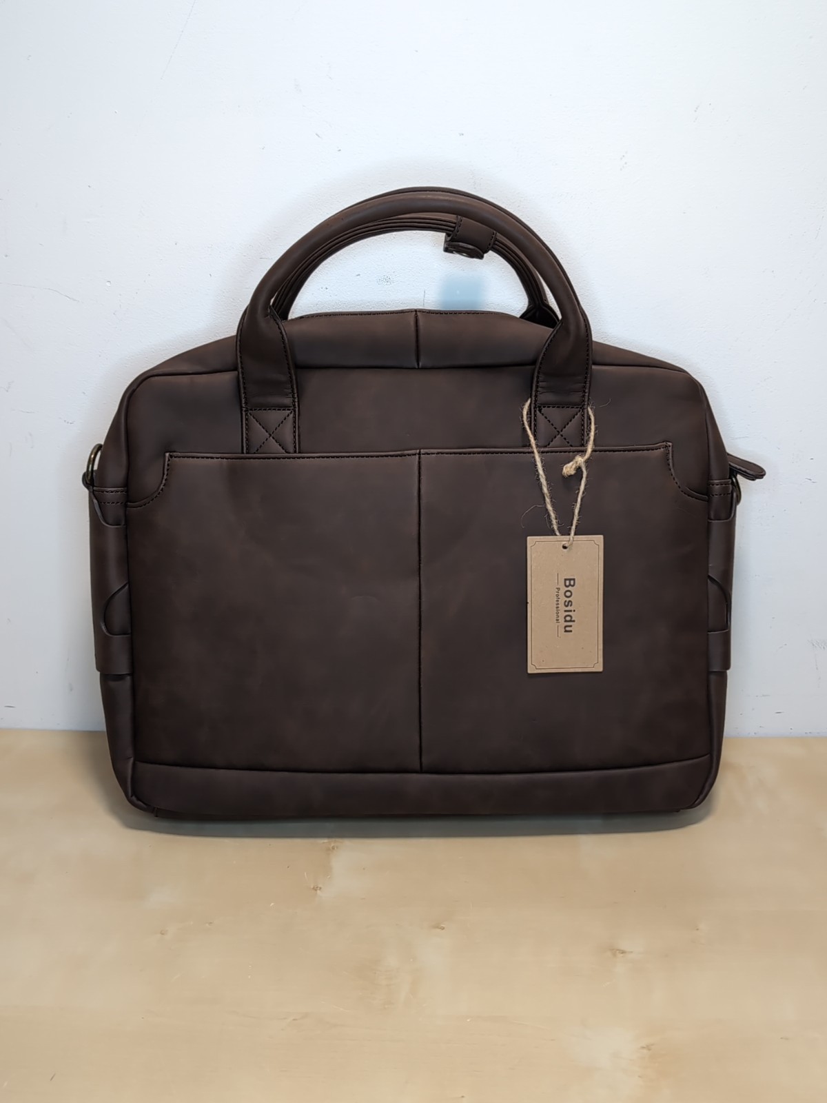 NWT Bosidu Leather Men’s Messenger Bag Briefcase Brown Laptop Work