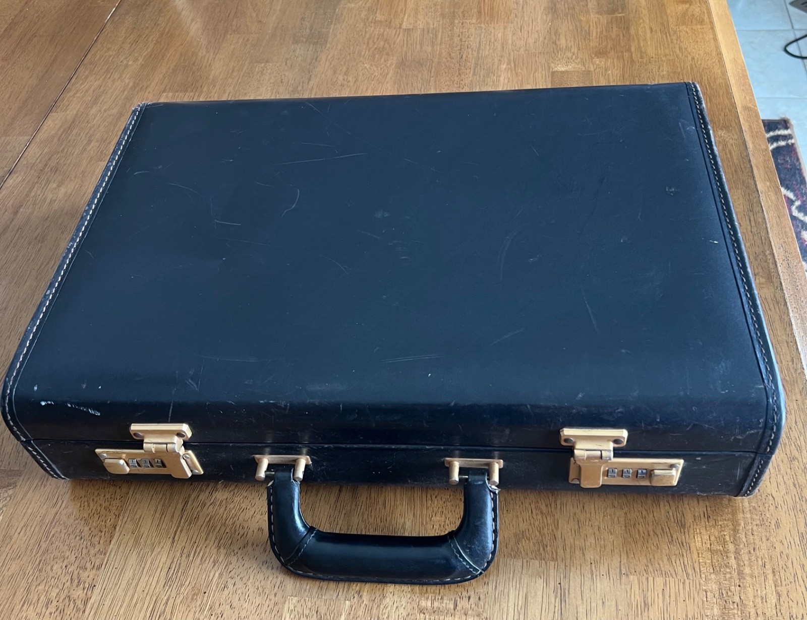 Coach Vintage Briefcase Black Leather, Hard-Sided with Brass Combo Locks Attache