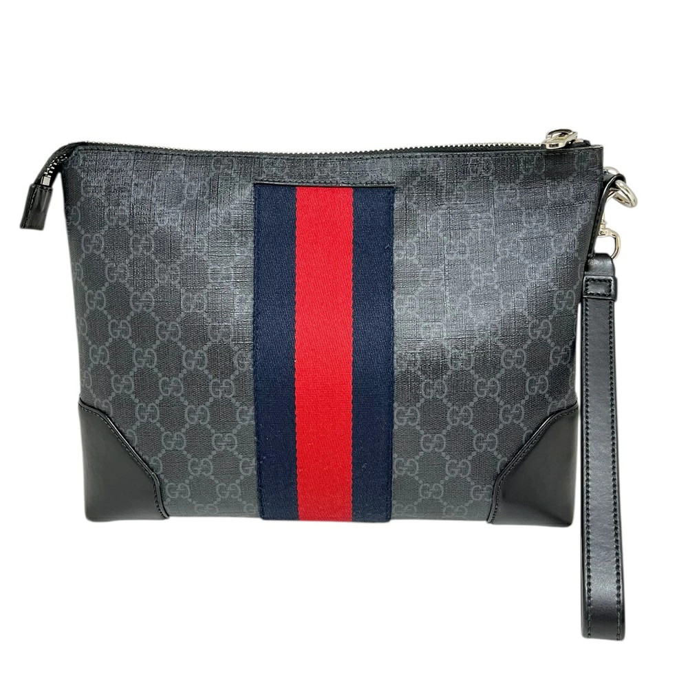 Gucci 523603 Clutch Bag GG Supreme Canvas Black B