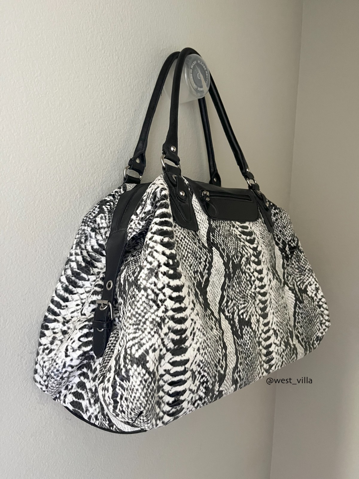 Snakeskin Weekender Tote Duffle Bag Soft Material White Black