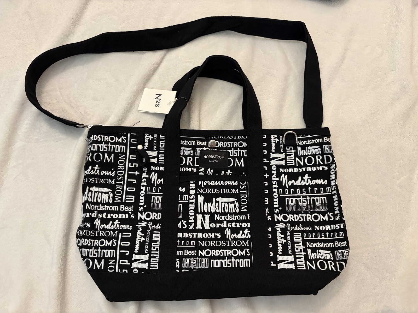 Nordstrom 125 Anniversary Black/White Logo Tote Bag + 3 Nesting Packing Cubes