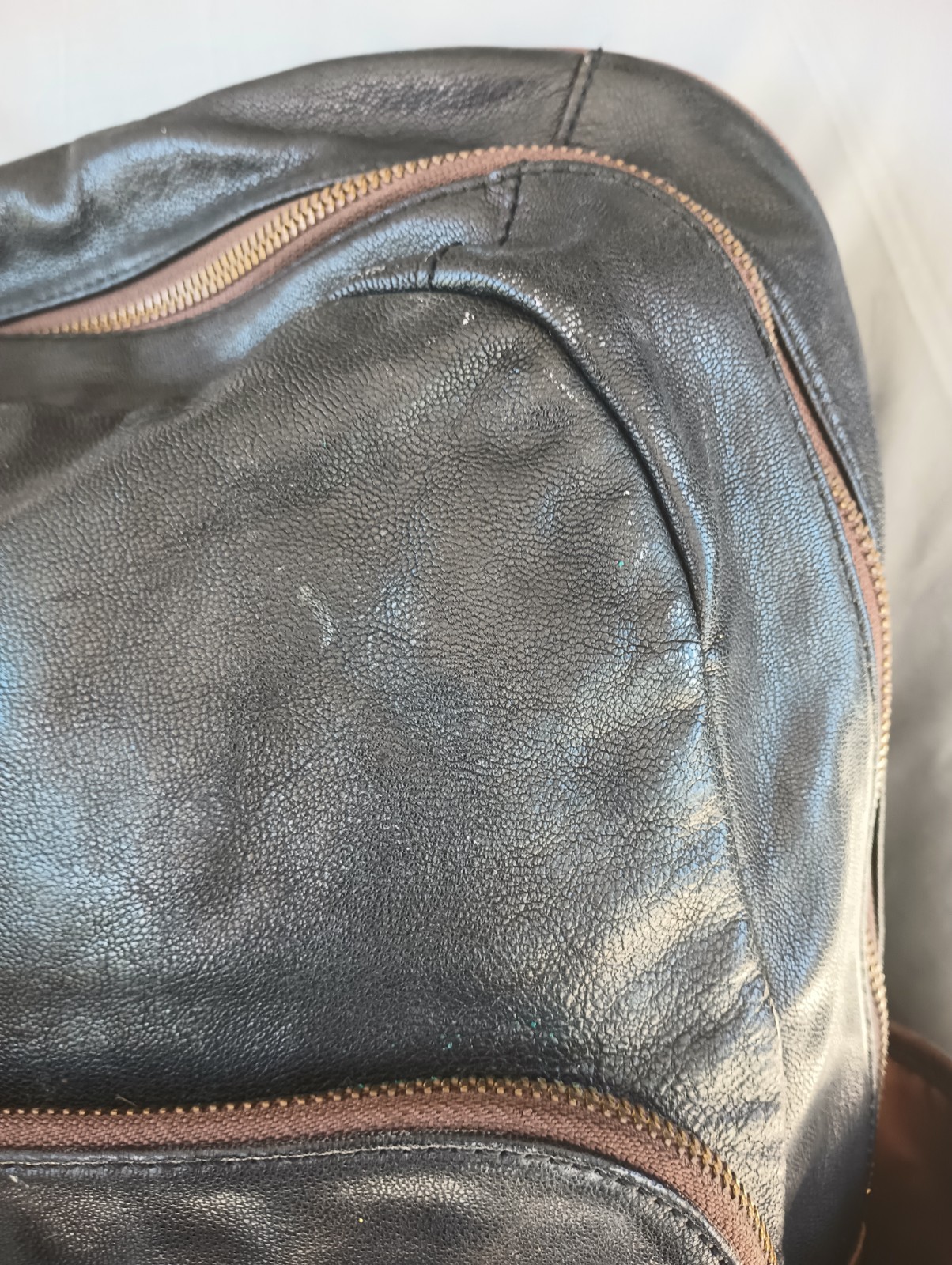 Fossil Goat Hide Leather Multi Pocketed Backpack Black Brown Weathered