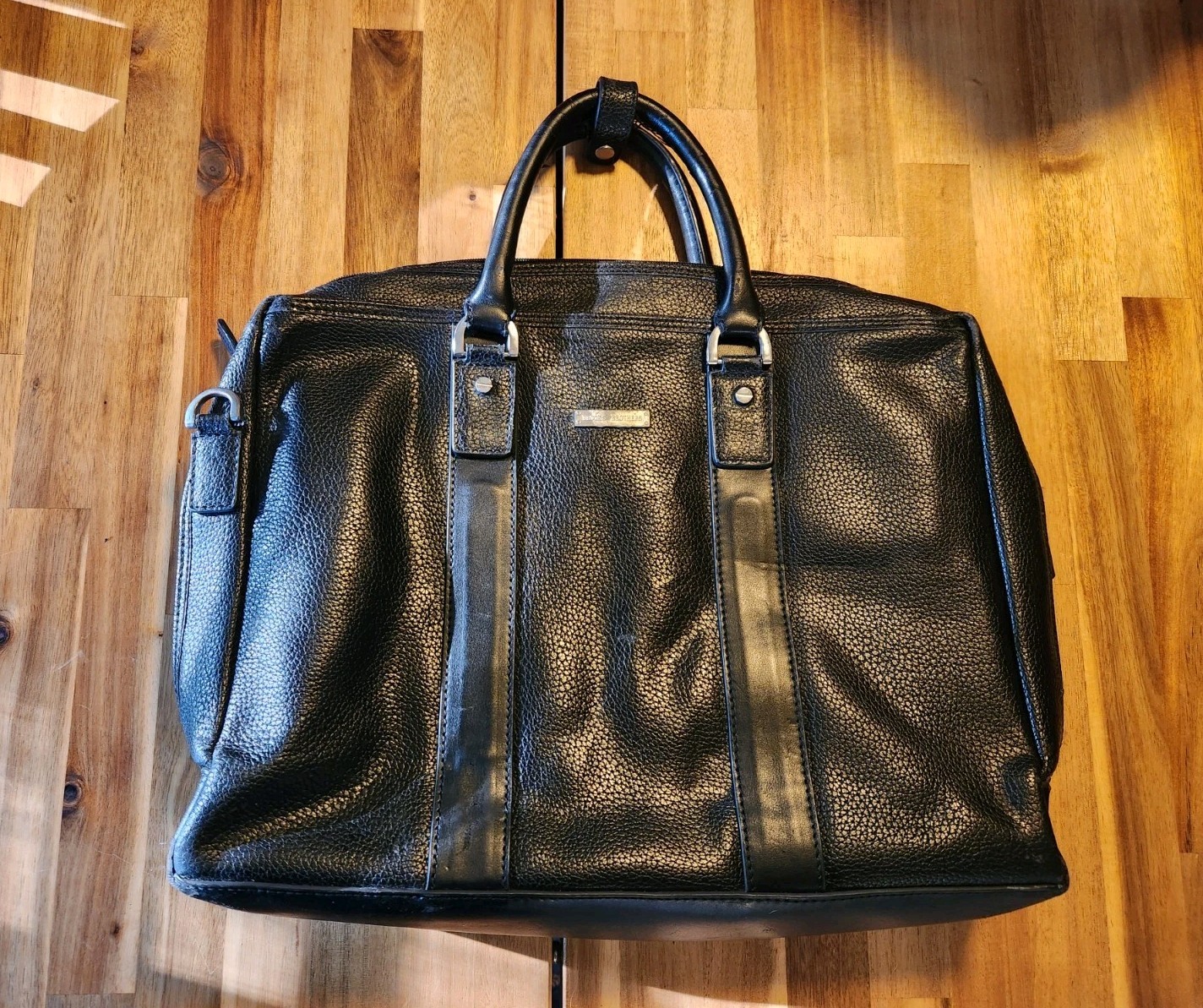 BROOKS BROTHERS Black Pebbled Leather Men’s Laptop Briefcase Messenger Bag EUC