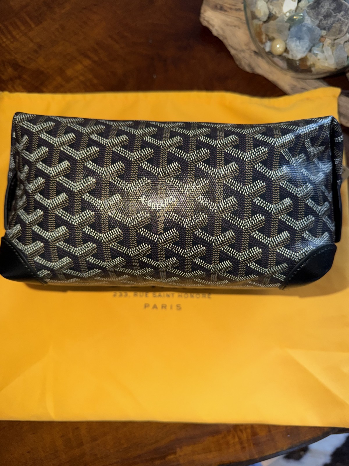Authentic Goyard Bowling 25 Toiletry Bag, Black Goyardine Canvas, With Dust Bag