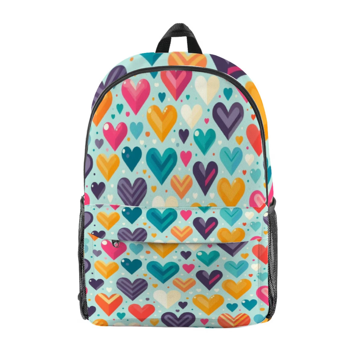 Light Blue Various Color Heart Pattern (AOP) Travel Backpack 17.3″ x 10.2″ x 5.9