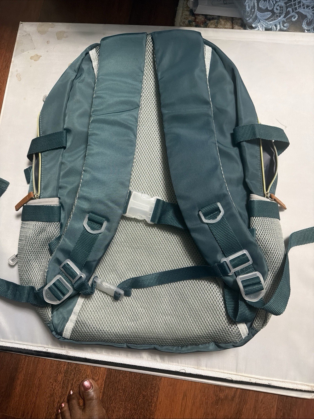 Green Backpack High School Large Backpack Athletic Tote Bag w/ Shoe Compartment