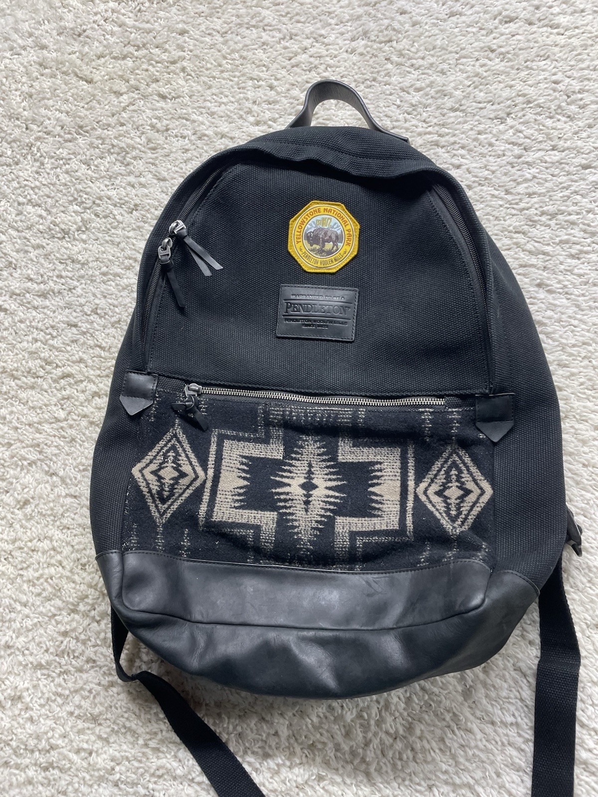 Pendleton Rock Point Wool Canvas Black Backpack Laptop Bag Aztec Beige