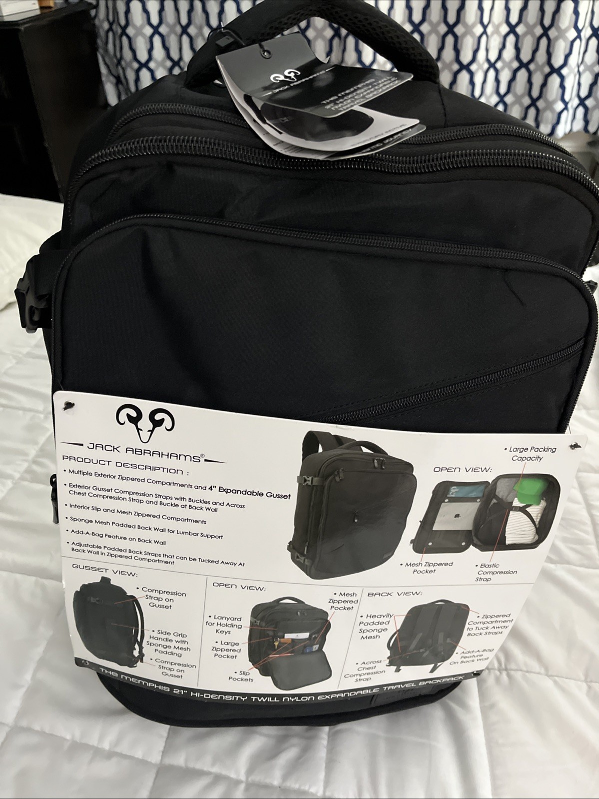 Jack Abrahams JAB1161 21” NylonExpandable Travel Backpack