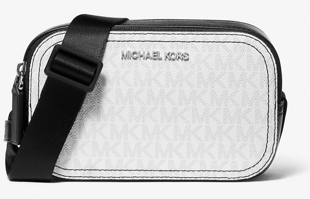 Michael Kors Cooper Signature Logo Double Zip Camera Bag Bright White