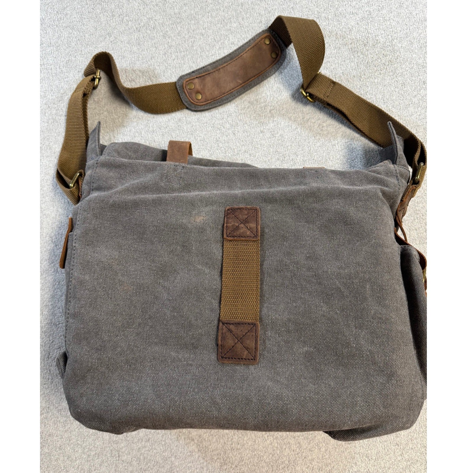 Kattee Canvas Leather Messenger Bag Laptop Briefcase Satchel Brown Gray Work