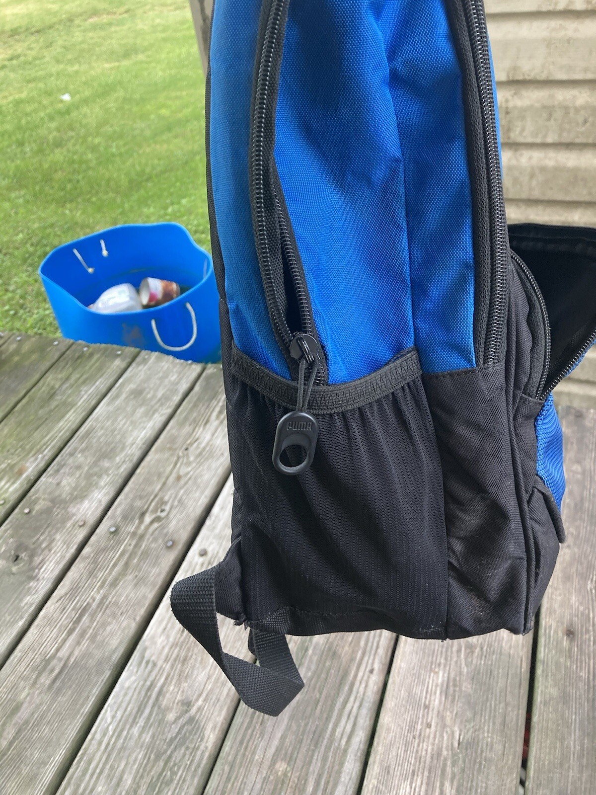 PUMA Blue, Black, White Backpack, 2 Straps, Zipper, Preowned.