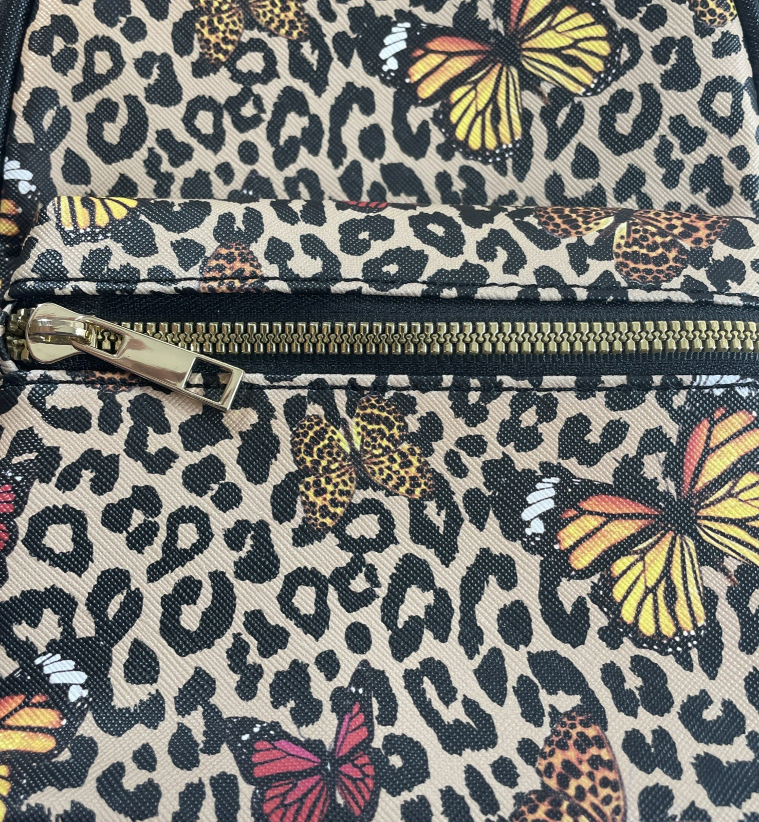 Like Dreams Backpack Purse Leopard Cheetah Butterfly Print Furry Black Bag Charm