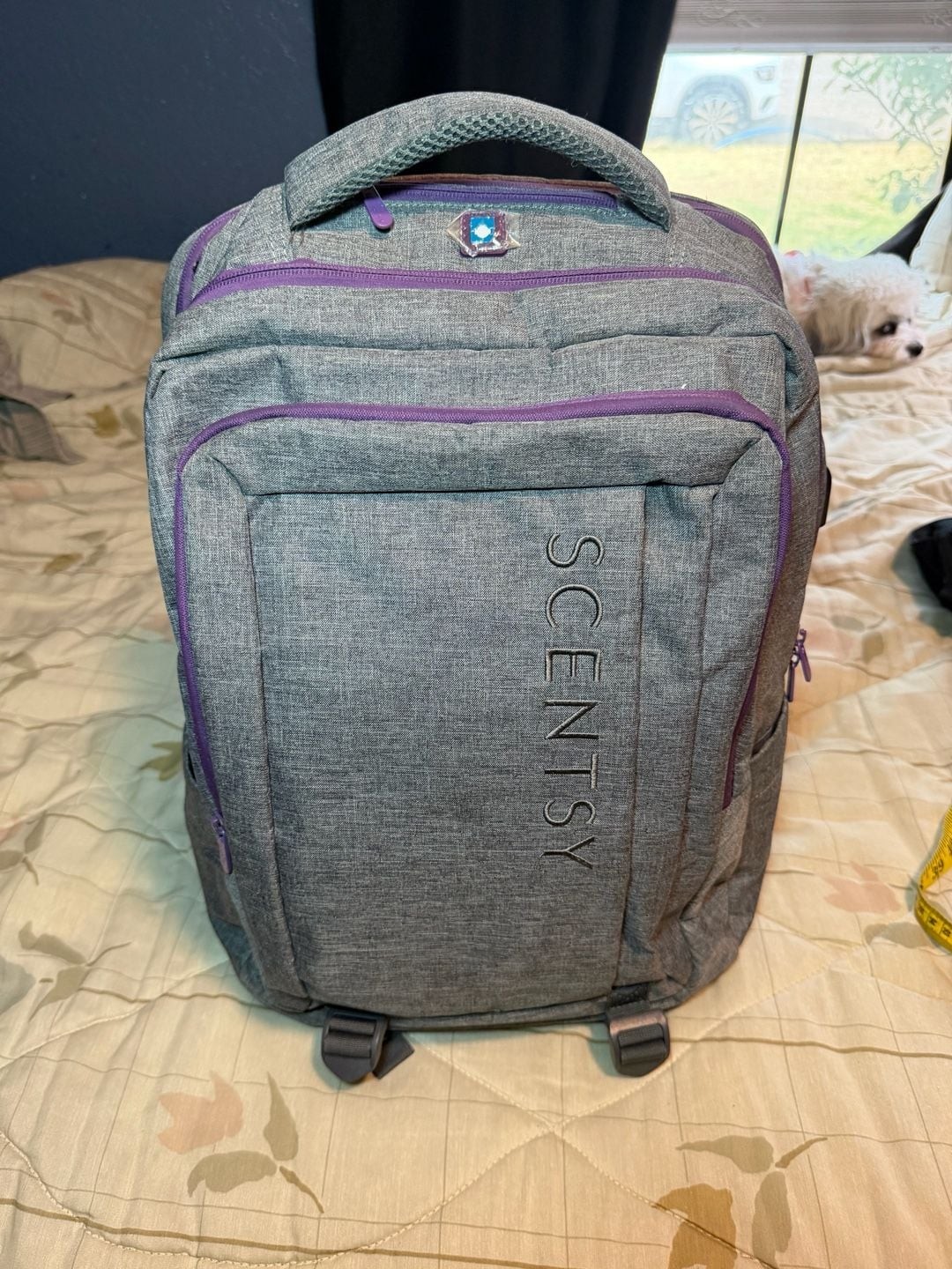 Scentsy Branded Gray and Purple Laptop Travel Backpack
