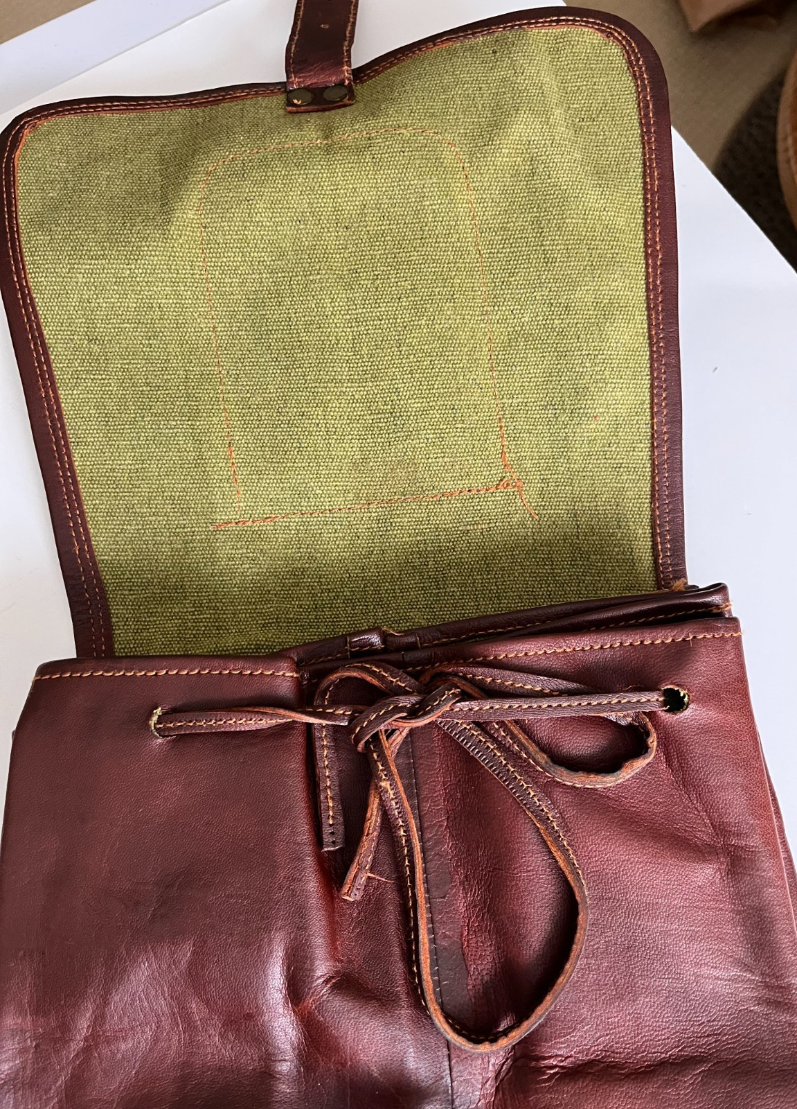 Brown Leather Rucksack Backpack with Drawstring, Flap & Buckle Closure (India)