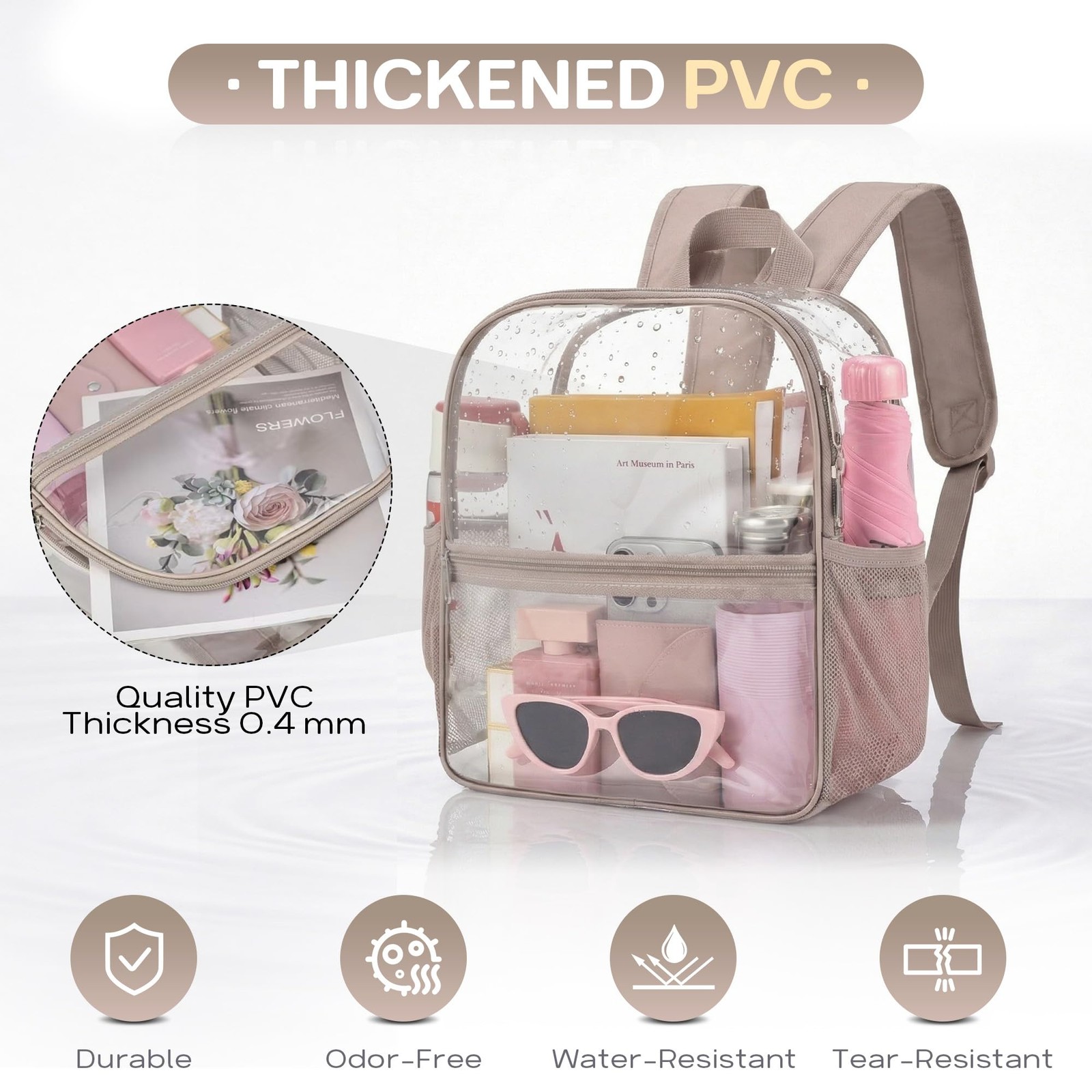 Clear Backpack 12x6x11 in Waterproof PVC – Stadium Approved for Concerts, Sports