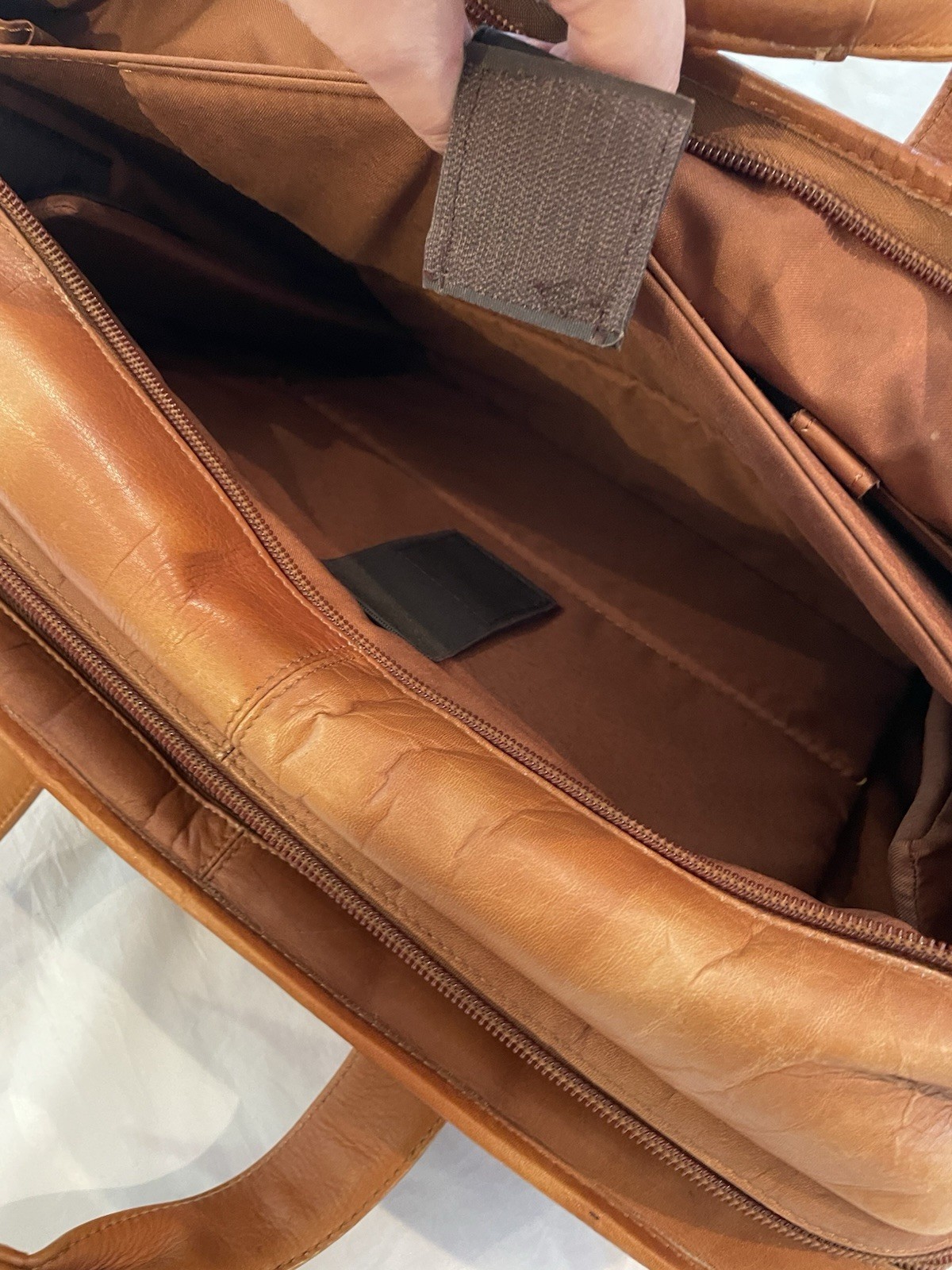 Claire Chase Distressed Tan Leather Laptop Briefcase Shoulder Bag Carry On Large