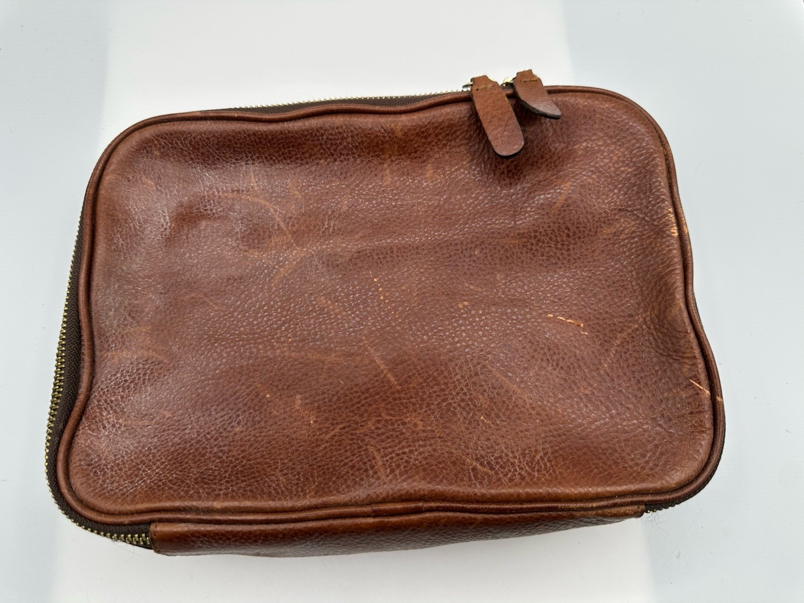 Handmade Brown Leather Travel Toiletries Zip Around Bag