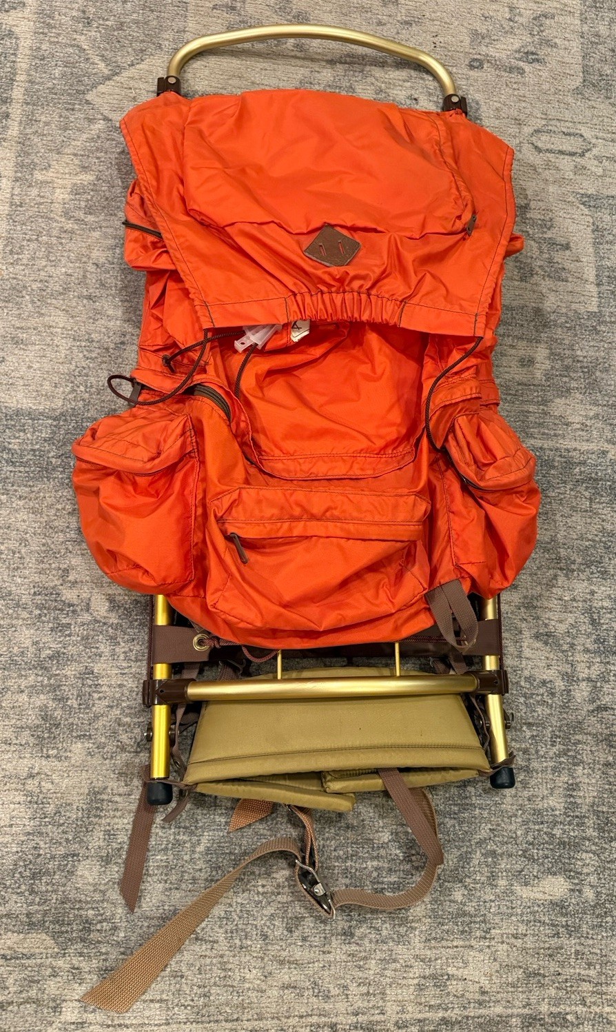 💙Vintage Alpine Designs Orange Backpack Camping Hiking External Frame Flex Pack