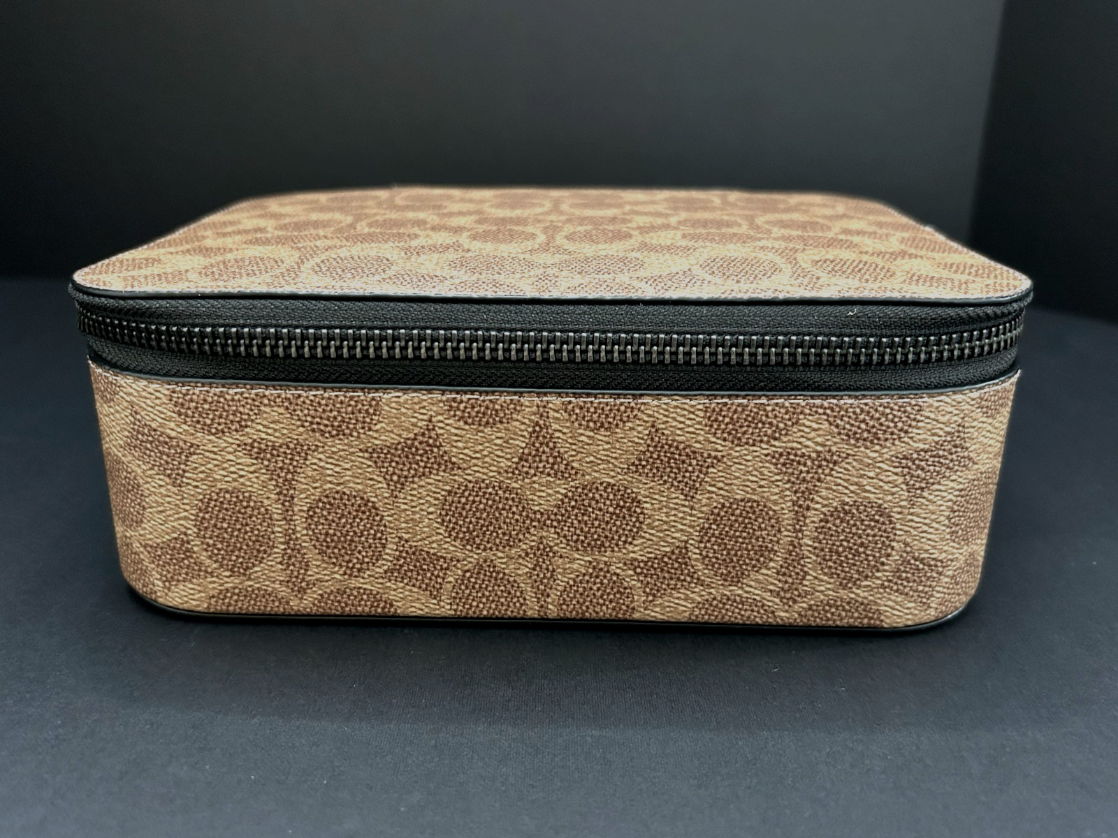New Coach Tech Organizer Colorblock Signature Canvas Khaki Black Zip Around