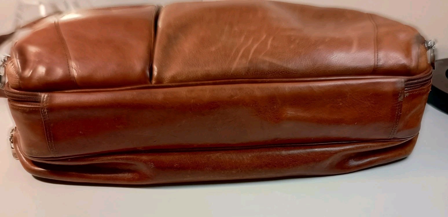 Bosca Old Leather Amber Stringer Briefcase Laptop Bag Vintage Large READ Vintage