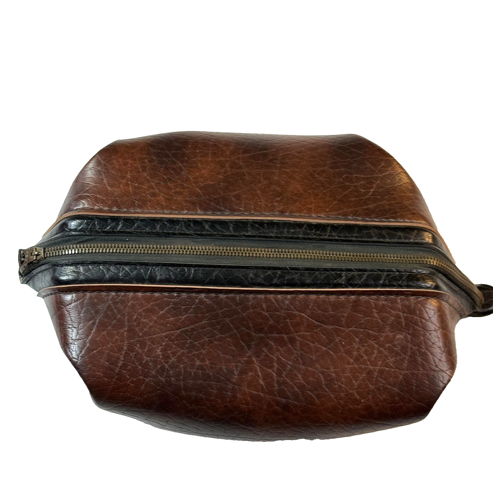 Vintage 80s Leather Dopp Kit Brown Travel Toiletry Bag Men’s Shaving Case Zip