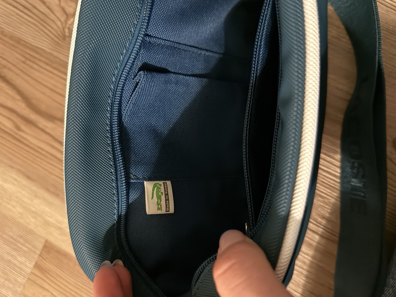 Lacoste Blue/White Messenger Crossbody Bag, Zip Closure, Adjustable Strap