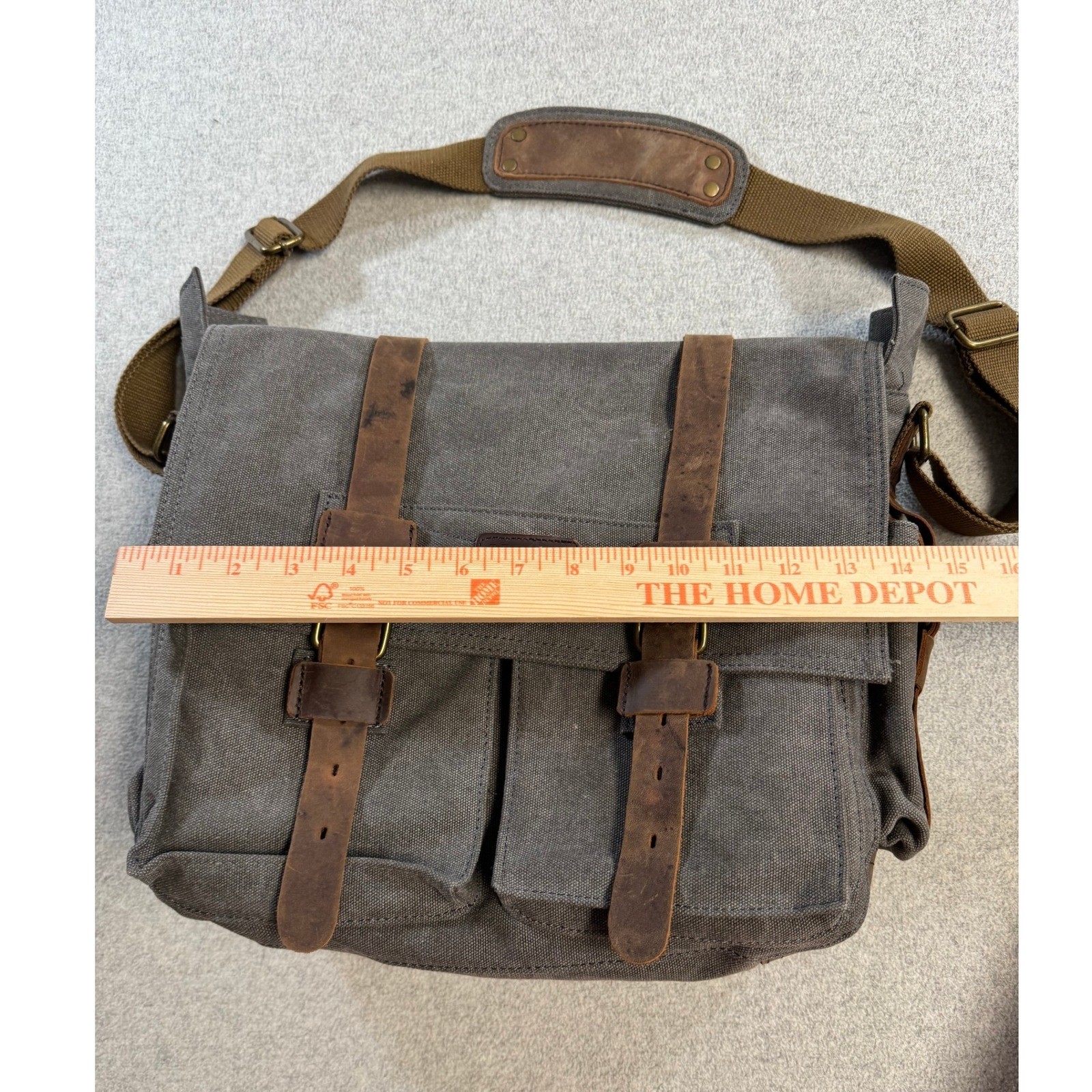 Kattee Canvas Leather Messenger Bag Laptop Briefcase Satchel Brown Gray Work