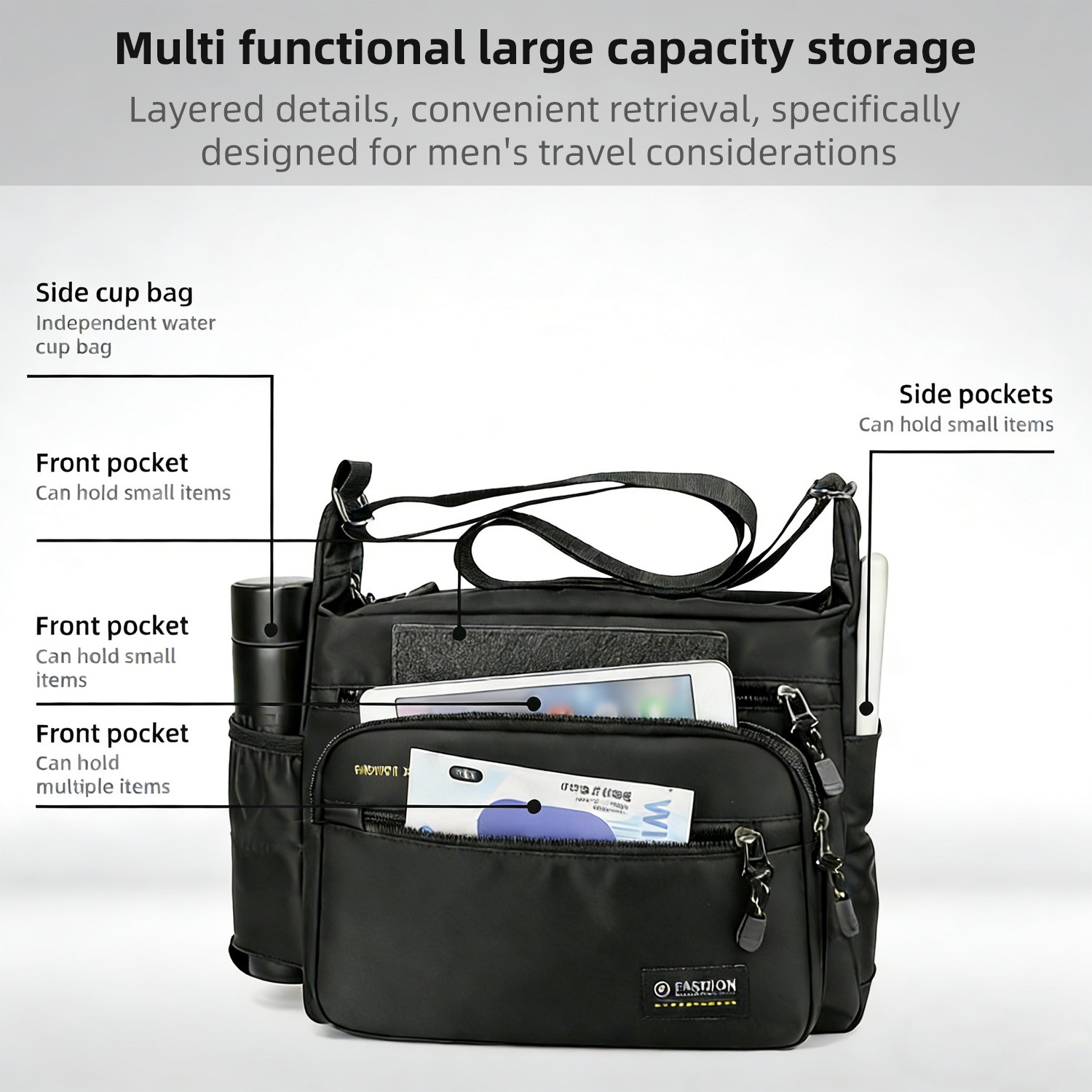 Large Men’s Sling Shoulder Bag, Durable Crossbody Pack for Daily Work & Travel