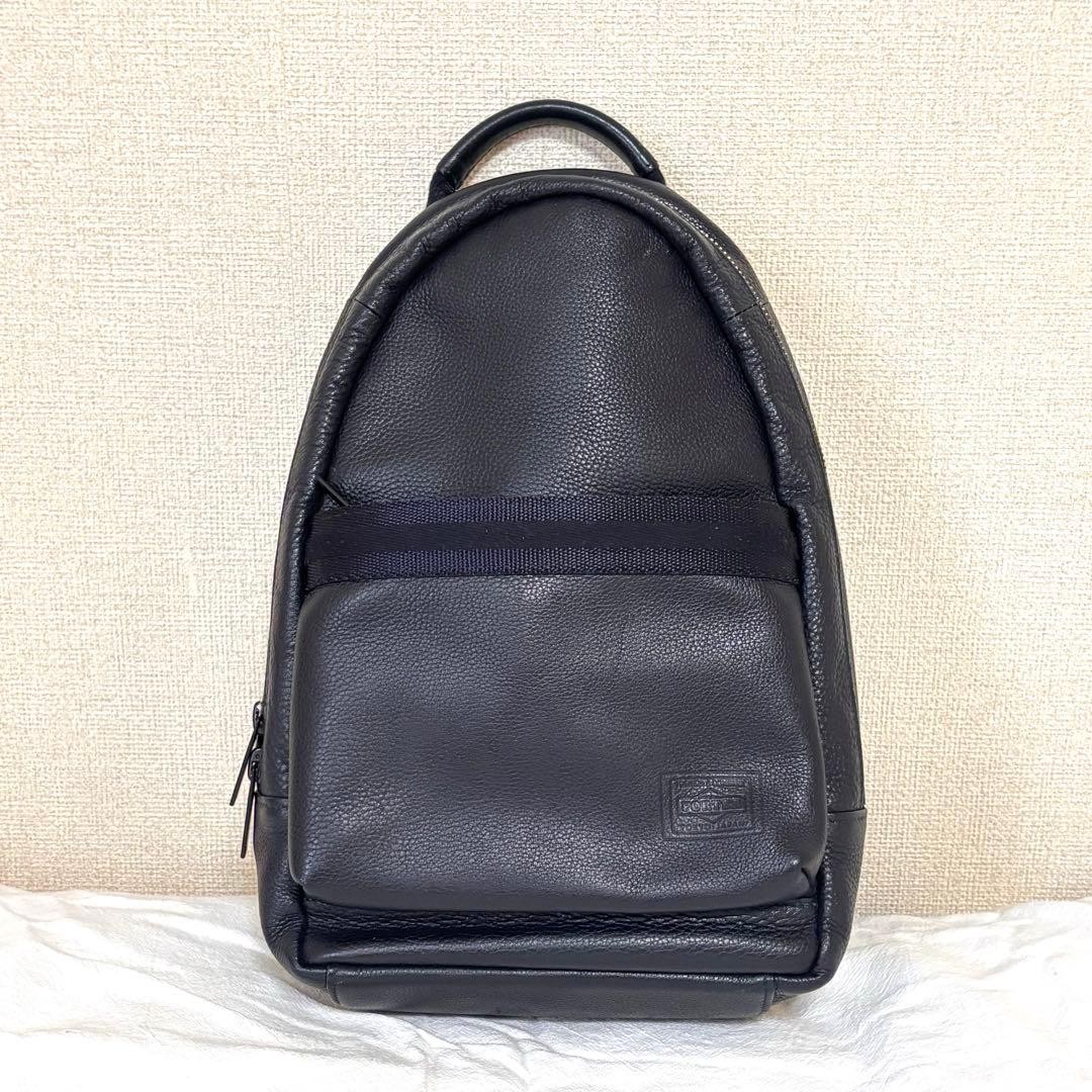 Authentic Porter DELIGHT Shoulder Bag Navy 6.8in x 13.4in Leather & Cotton Mens
