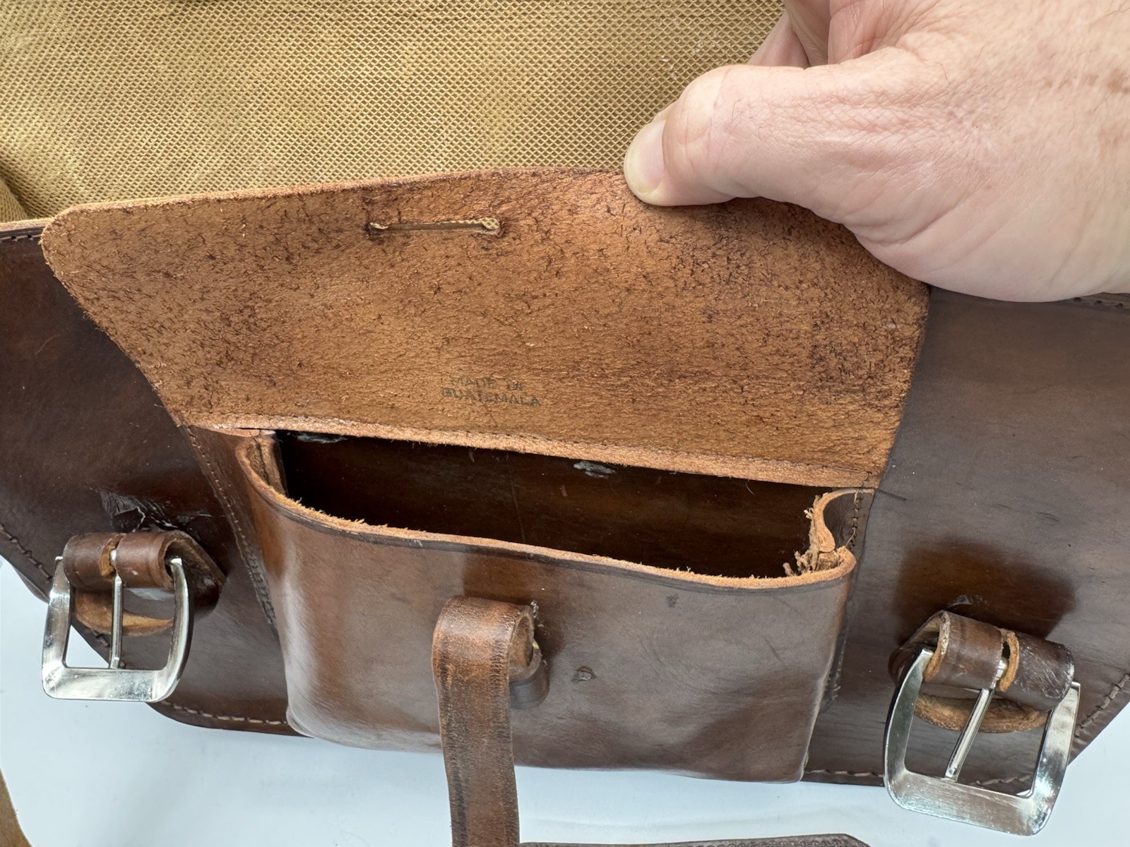 Vintage Full Grain Leather Messenger Bag Handmade Guatemala Heavy Satchel