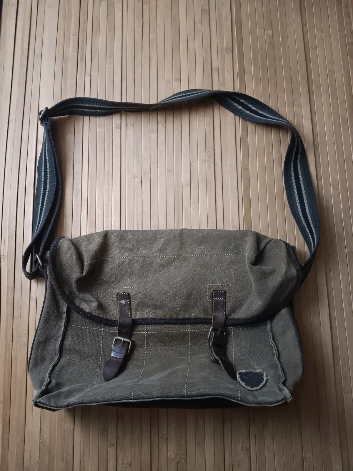 Vintage American Eagle Messenger Laptop Shoulder Bag Canvas With Leather Straps