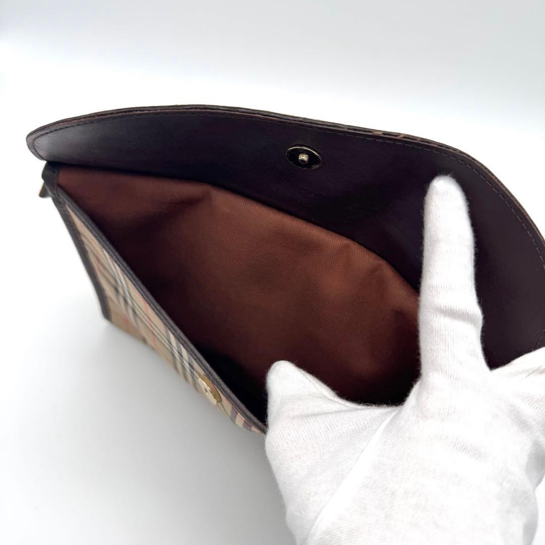 Authentic Burberrys Men’s Clutch Bag Canvas Leather Brown 19cm x 23.5cm x 5cm