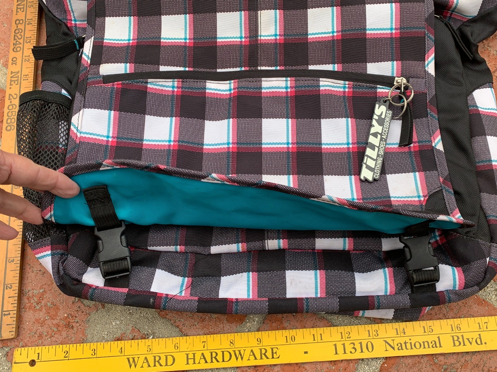 vtg JanSport🌀Crossbody Messenger Backpack 90’s plaid pink teal black white RARE