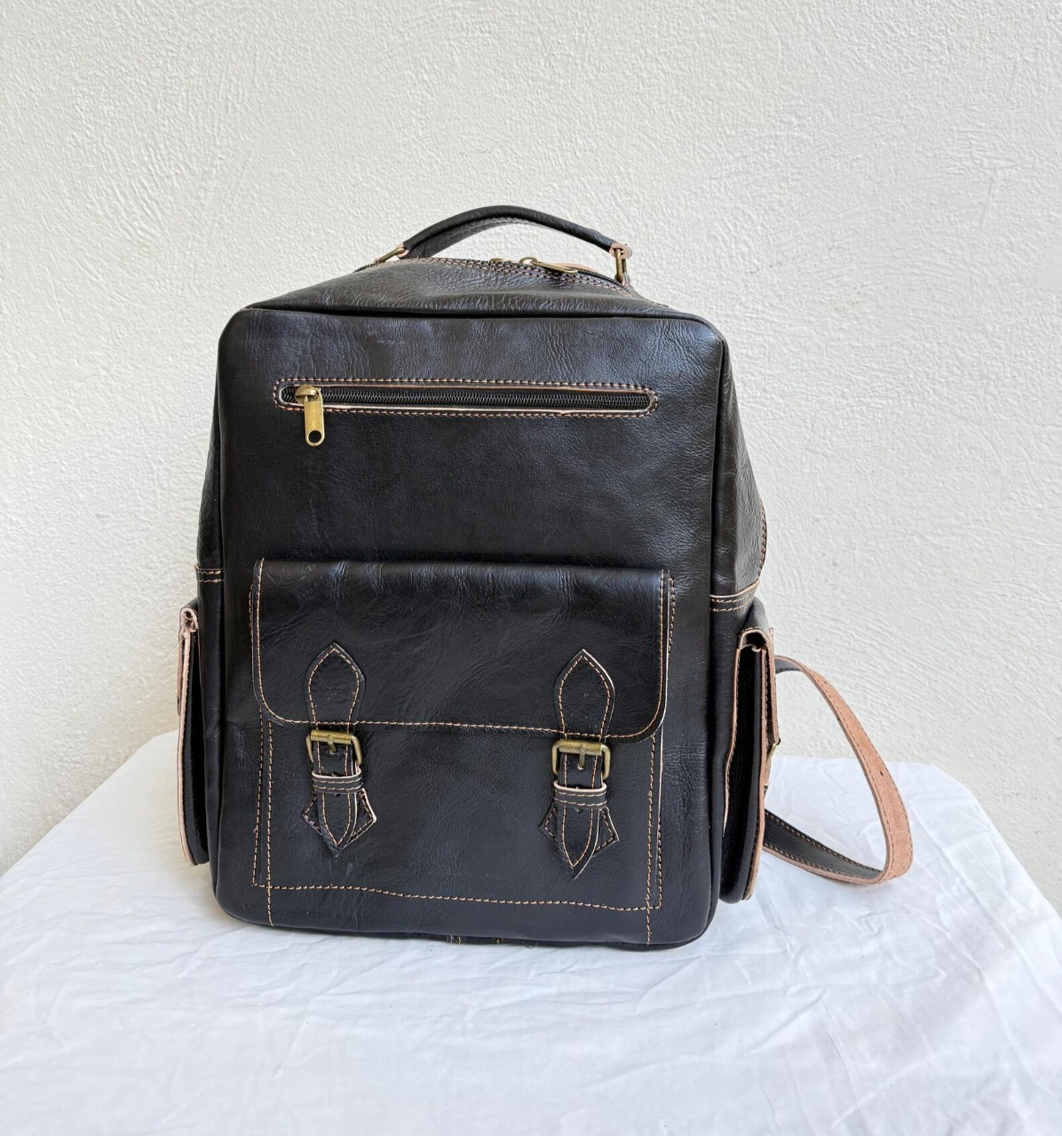 Handcrafted Genuine Leather Backpack – Black Color | 45 × 33 cm | Handmade