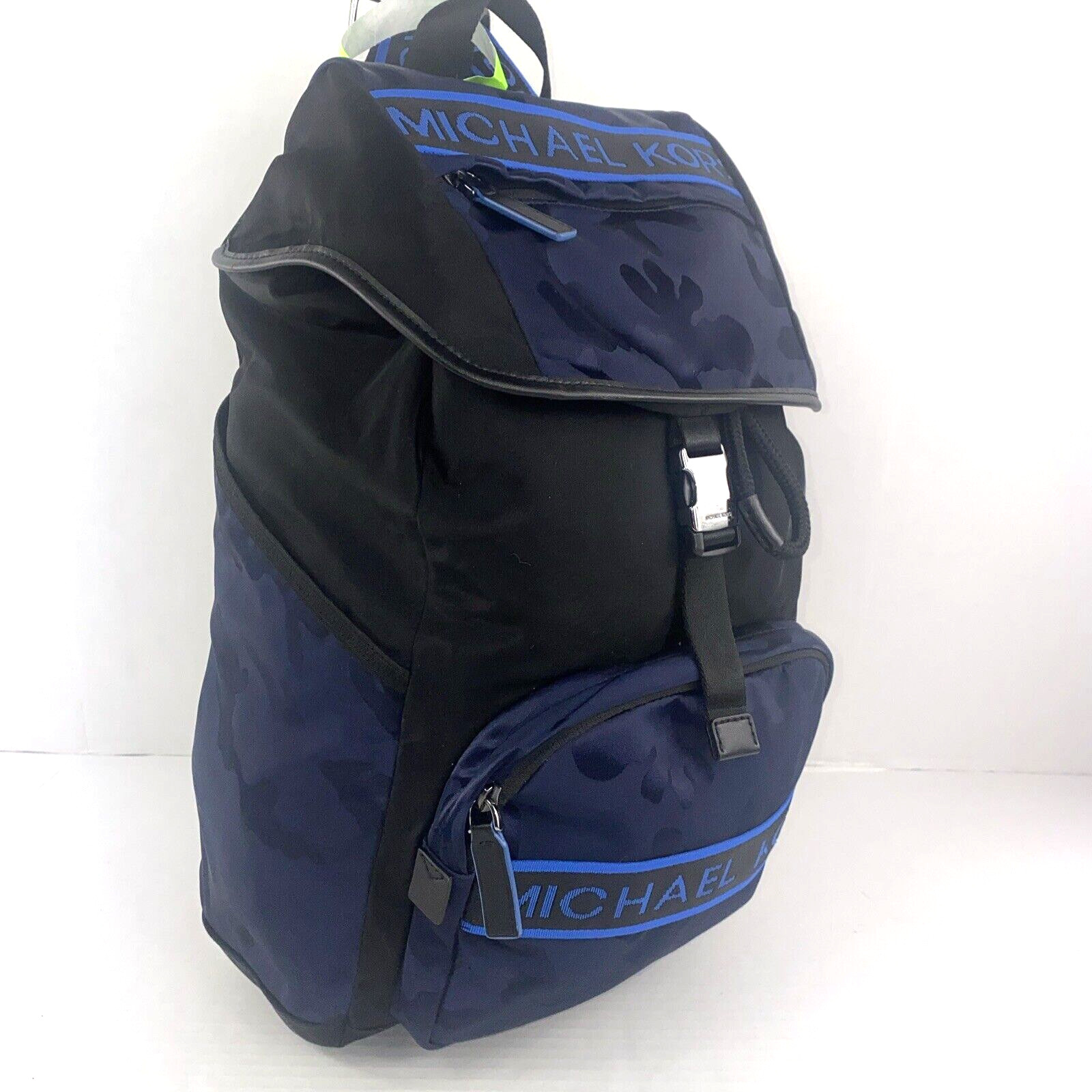 Michael Kors Kent Backpack Camouflage Large Blue Nylon Flap Pocket B3L