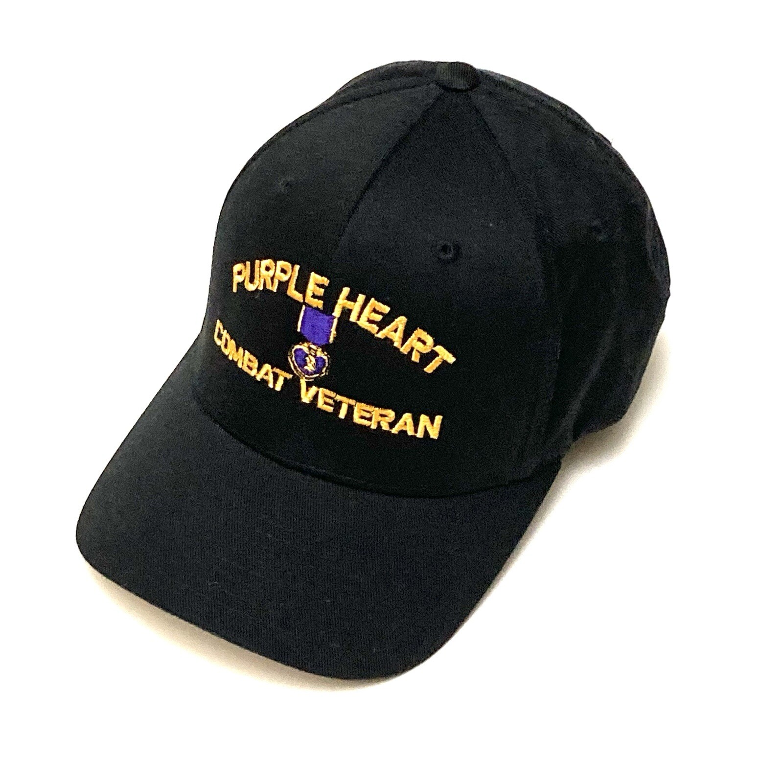 Purple Heart Combat Veteran Embroidered Flexfit Baseball Cap Black S/M