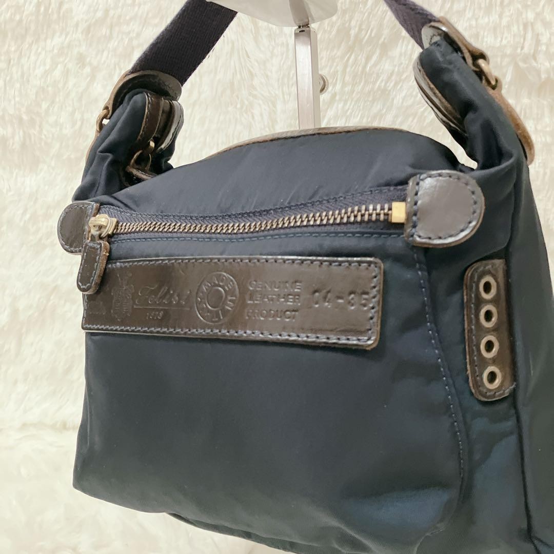 Felisi Navy Nylon Shoulder Bag Crossbody Authentic Menâ€™s Size 18x23cm