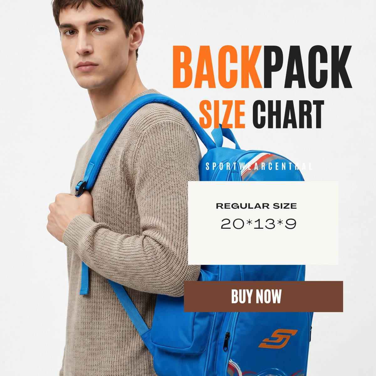 Blue Sports Backpack Lightweight Multi Pocket Travel School Backpack Bag