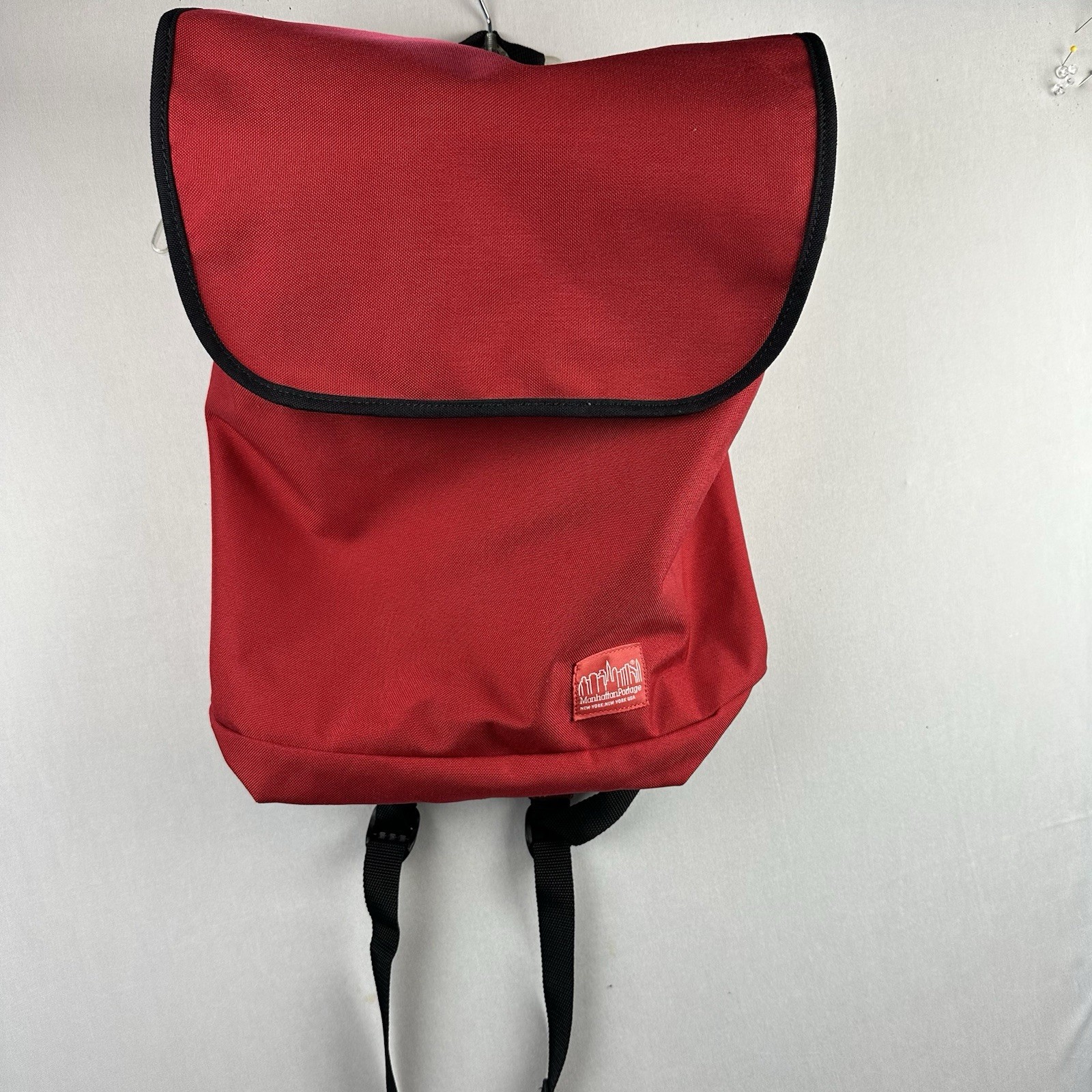 Manhattan Portage Cordura Roll Top Backpack Red Laptop Book Bag USA Urban