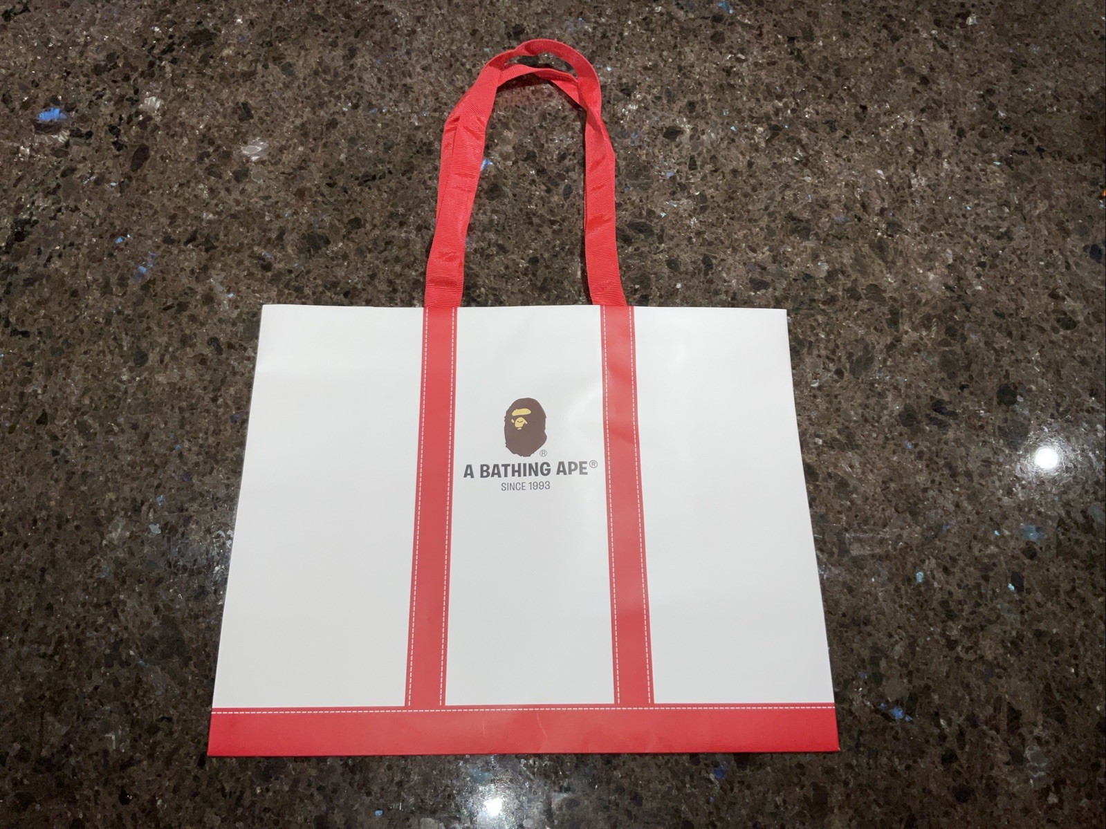A Bathing Ape Shopping Bag, Red & White, 15.5” x 12.5” x 6.5” Free Shipping