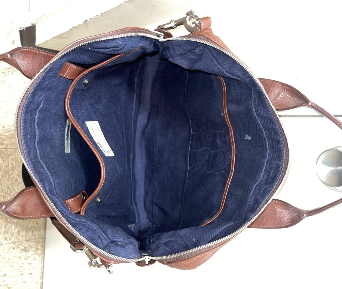 Jack Spade Mens Brown Leather Messenger Laptop Bag W Canvas Straps Career Work
