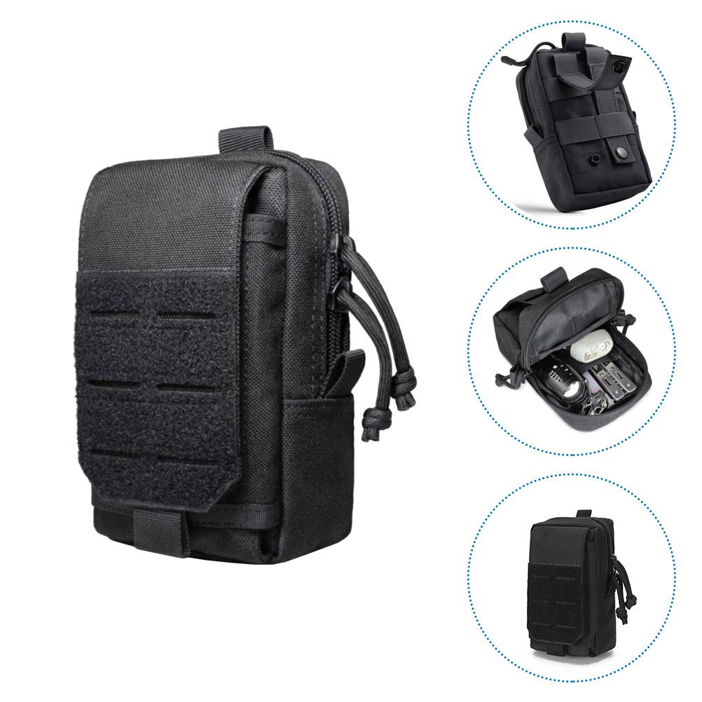 1 Pack Durable Black Oxford Cloth Outdoor Utility Waist Belt Pouch