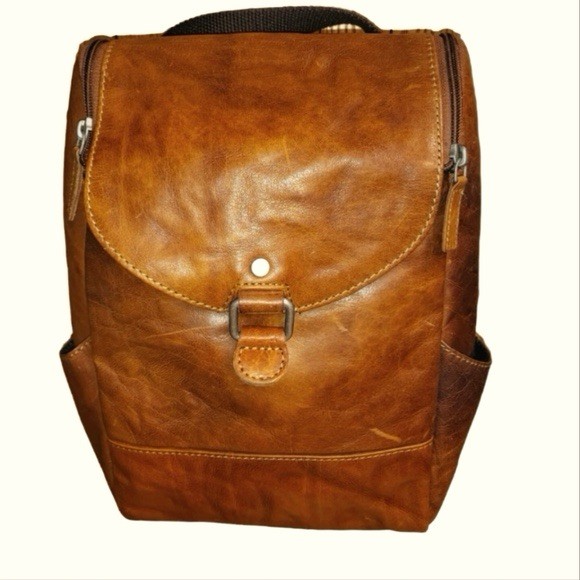Jack Georges Voyager small cognac brown buffalo leather unisex backpack