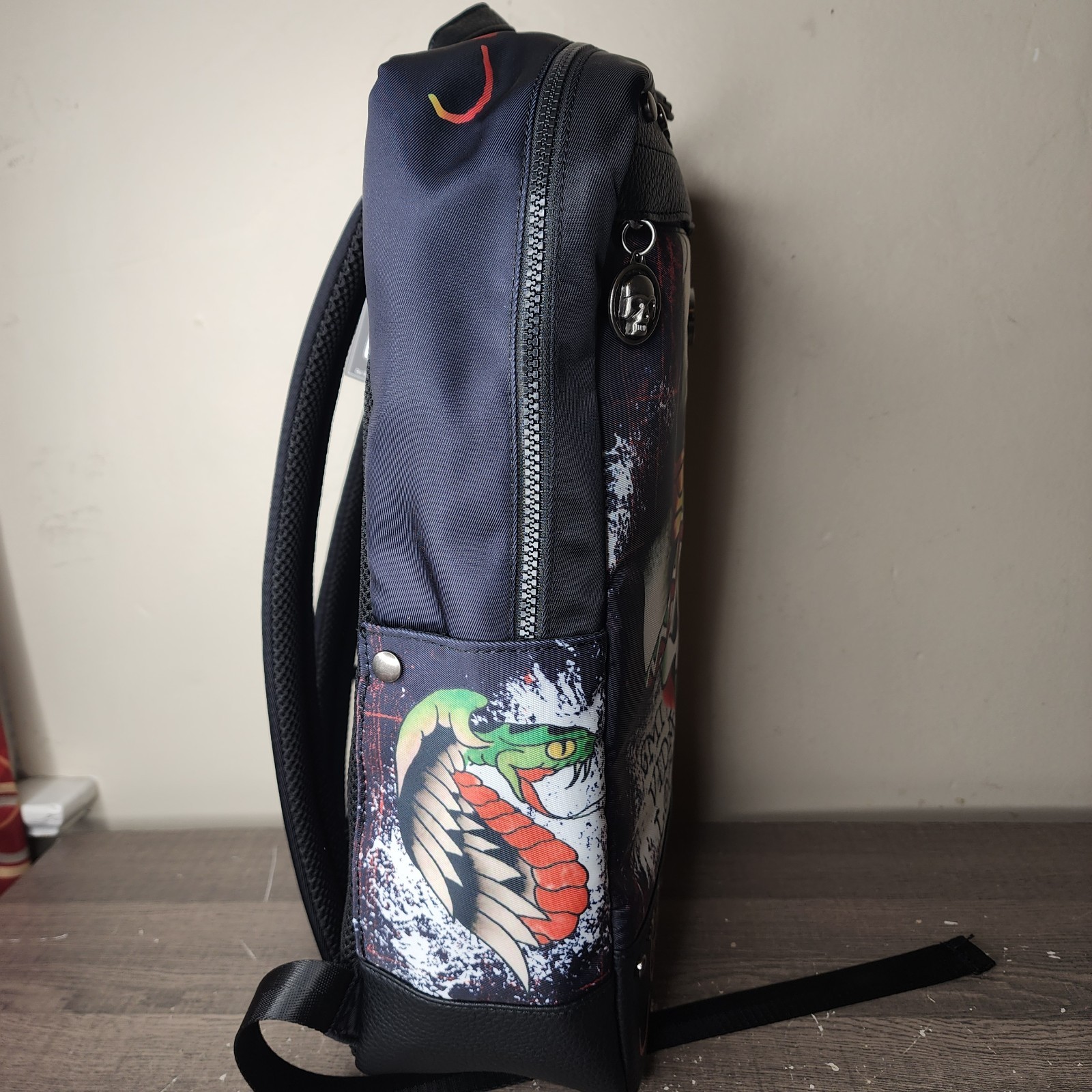 ​Ed Hardy Mi Vida Loca Backpack Studded Skull Tattoo Graphic Black Bag NWT Y2K
