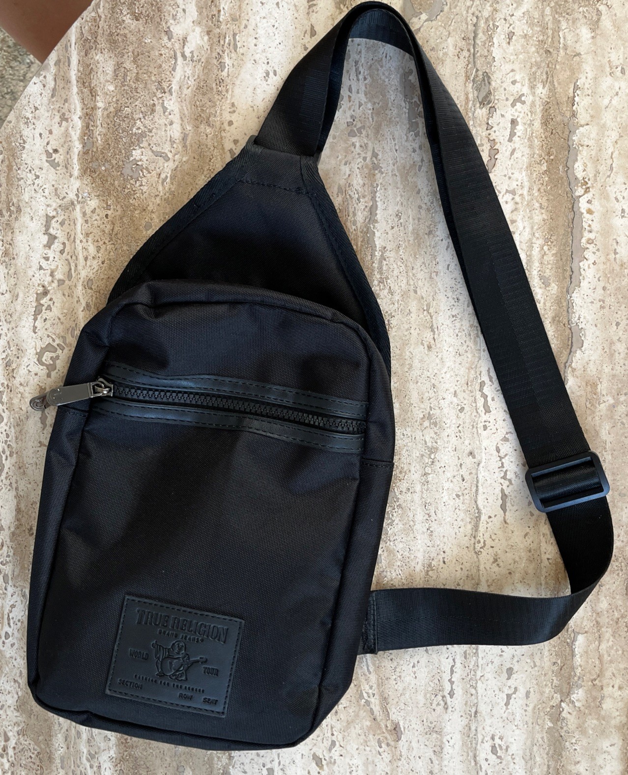 True Religion Black Crossbody Sling Bag Buddha Adjustable Strap Pockets