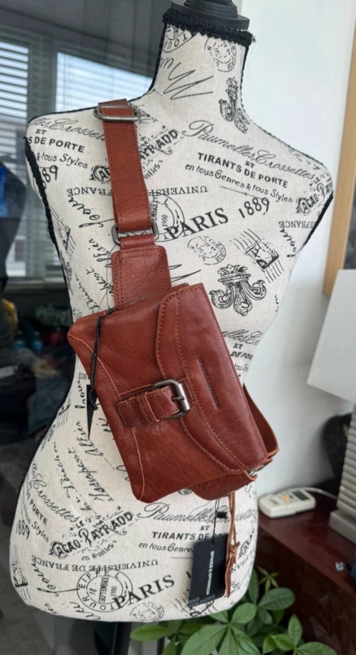 Spikes & Sparrow Brown Small Crossbody Bag Zip & Buckle, Adjustable Strap