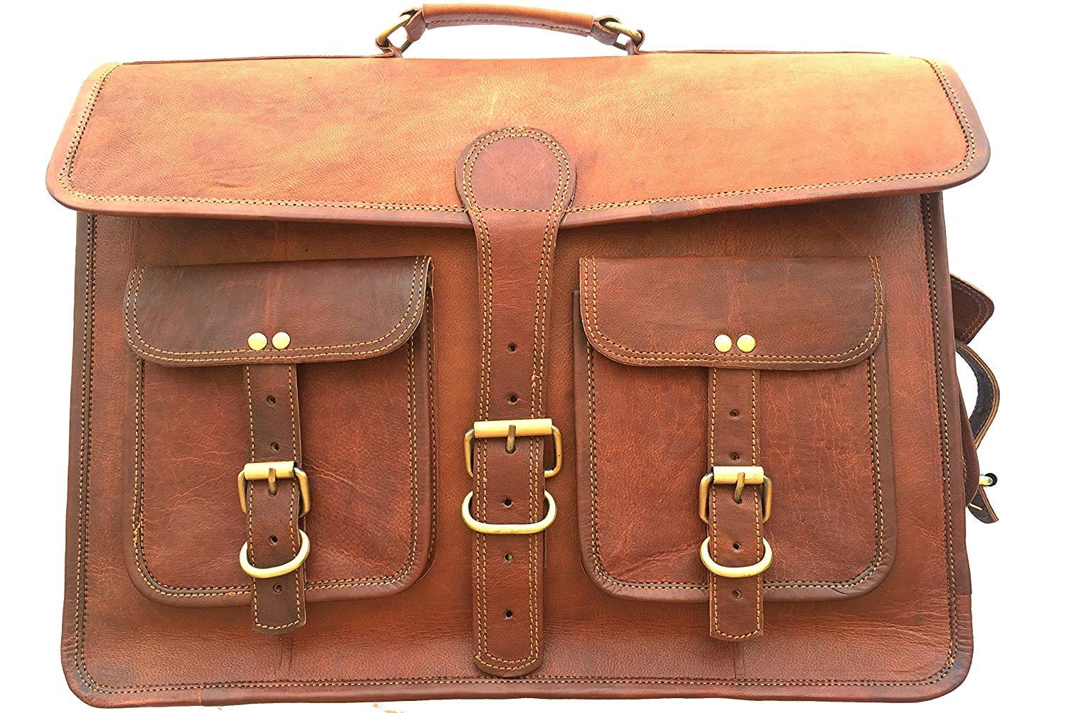19″ Large Leather MESSENGER bag for men shoulder bag men’s Laptop BRIEFCASE Bag