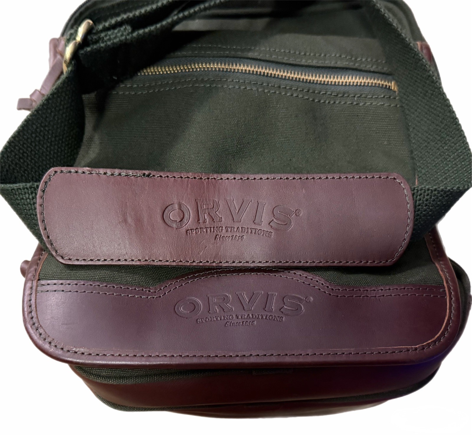 Orvis Battenkill Perfect Pack Green Canvas Leather Shoulder Bag 57PK-4000
